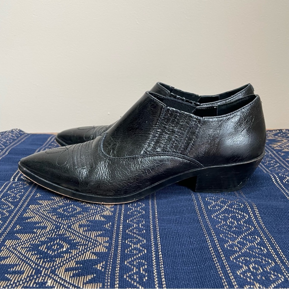 Rebecca Minkoff Koso Black Leather Western Bootie Flats Shoes Size 9 - Picture 2 of 9